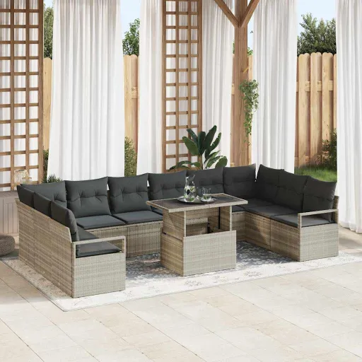 Conjunto de Sofá de Jardín   Gris Claro Ratán Sintético (11 pcs)