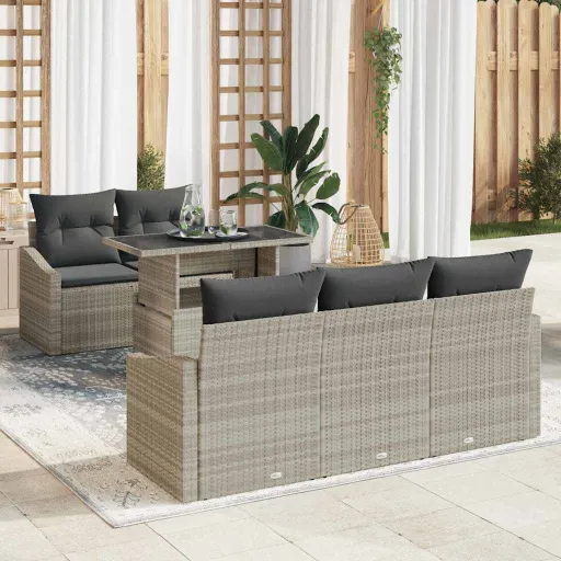 Conjunto de Sofá de Jardín   Gris Claro Ratán Sintético (6 pcs)