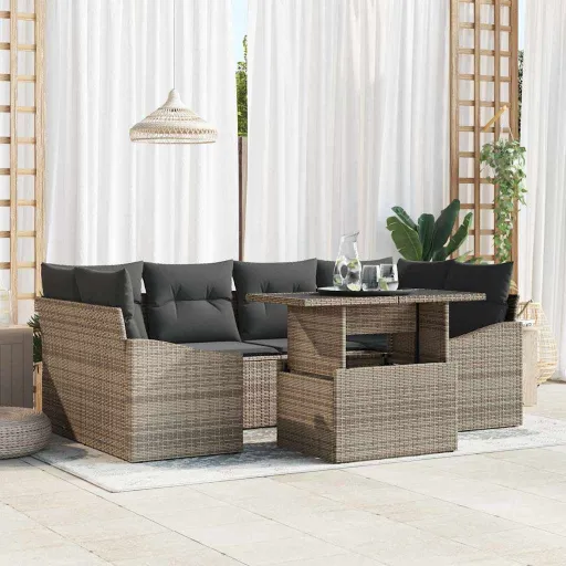 Conjunto de Sofá de Jardín   Gris Ratán Sintético (7 pcs)
