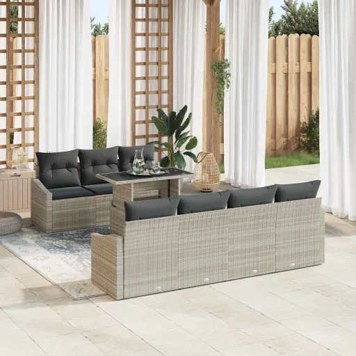 Conjunto de Sofá de Jardín   Gris Claro Ratán Sintético (8 pcs)