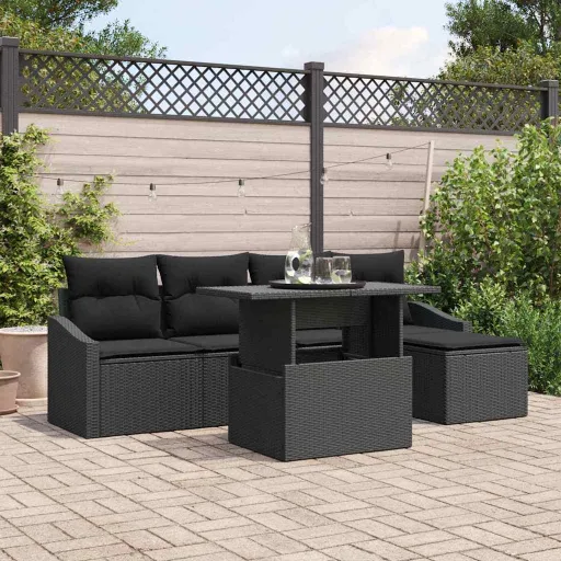 Conjunto de Sofá de Jardín Con Cojín   Negro (6 pcs)