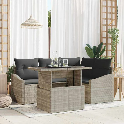 Conjunto de Sofá de Jardín   Gris Claro Ratán Sintético (5 pcs)