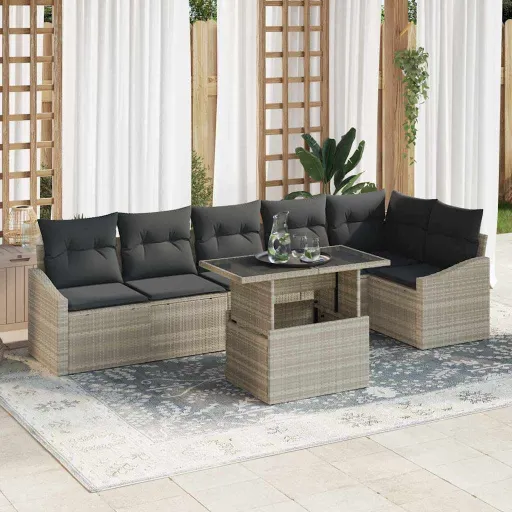 Conjunto de Sofá de Jardín   Gris Claro Ratán Sintético (7 pcs)