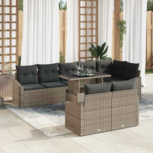 Conjunto de Sofá de Jardín Con Cojín Manual   Gris (9 pcs)