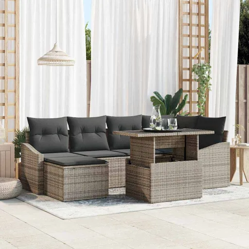 Conjunto de Sofá de Jardín Con Cojín   Gris (7 pcs)