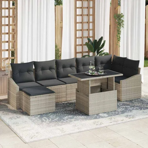 Conjunto de Sofá de Jardín   Gris Claro Ratán Sintético (8 pcs)