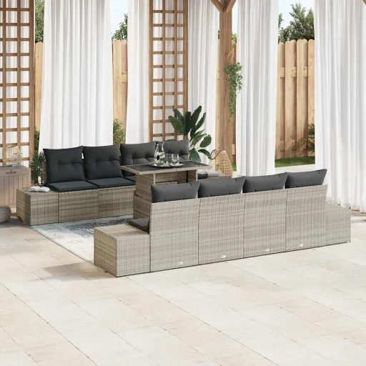 Conjunto de Sofá de Jardín   Gris Claro Ratán Sintético (9 pcs)