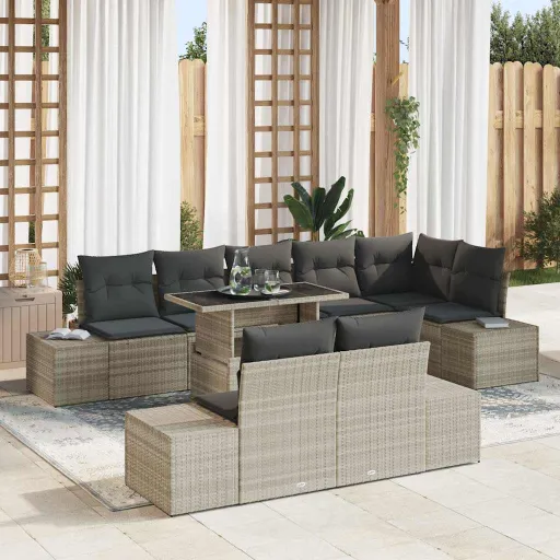 Conjunto de Sofá de Jardín   Gris Claro Ratán Sintético (9 pcs)