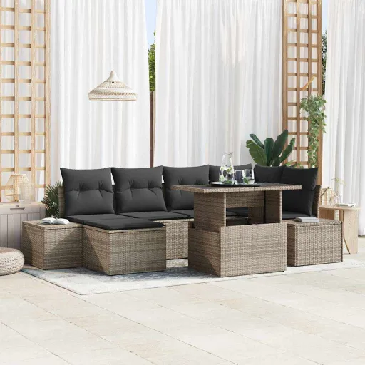 Conjunto de Sofá de Jardín Con Cojín   Gris (7 pcs)