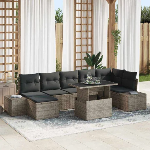 Conjunto de Sofá de Jardín Con Cojín   Gris (8 pcs)