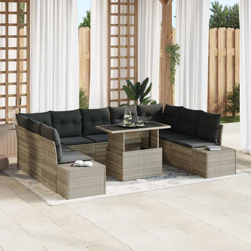 Conjunto de Sofá de Jardín Con Cojín Manual   Gris Claro (10 pcs)