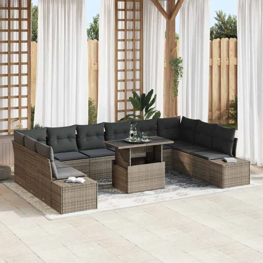 Conjunto de Sofá de Jardín Con Cojín Manual   Gris (11 pcs)