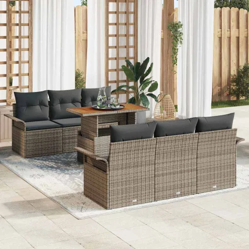 Conjunto de Sofá de Jardín Con Cojín   Gris (7 pcs)