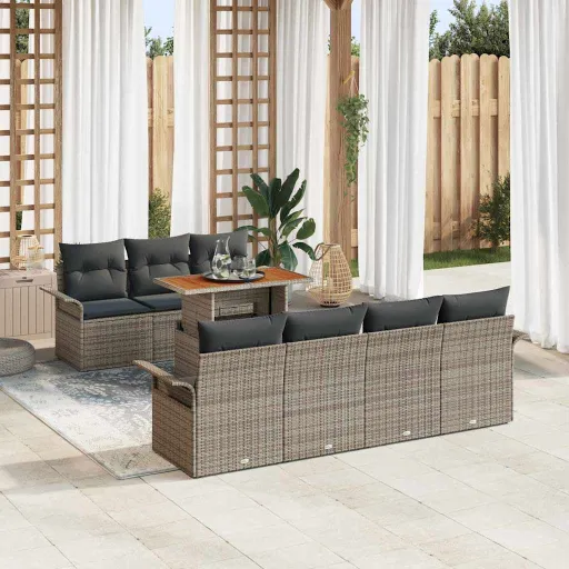 Conjunto de Sofá de Jardín Con Cojín   Gris (8 pcs)