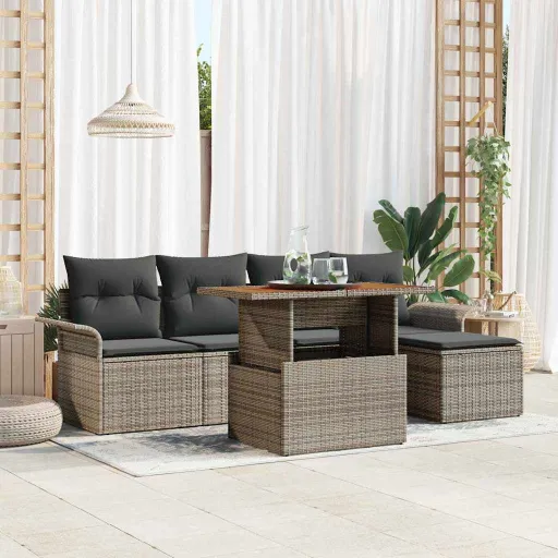 Conjunto de Sofá de Jardín Con Cojín   Gris (6 pcs)