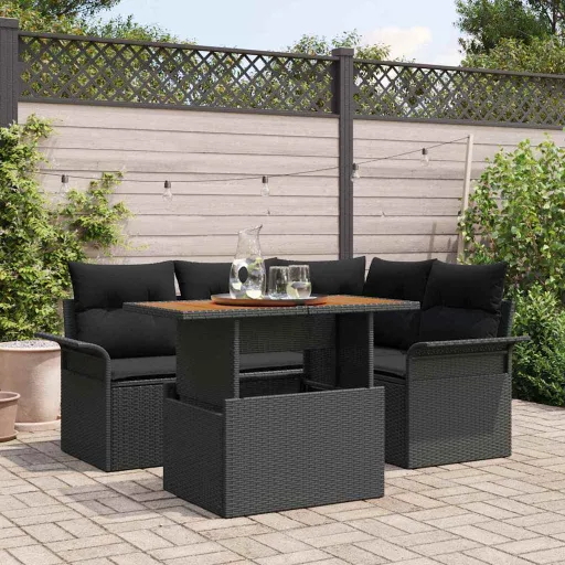 Conjunto de Sofá de Jardín Con Cojín   Negro (5 pcs)