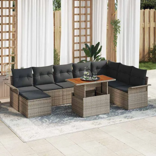Conjunto de Sofá de Jardín Con Cojín   Gris (9 pcs)