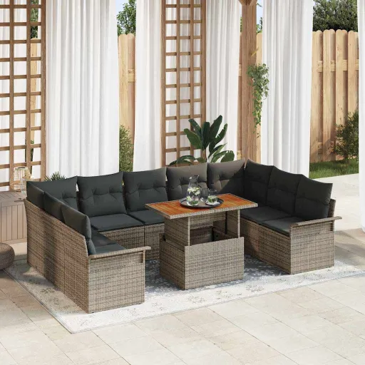 Conjunto de Sofá de Jardín Con Cojín   Gris (10 pcs)