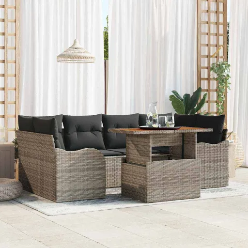 Conjunto de Sofá de Jardín Con Cojín Manual   Gris (7 pcs)