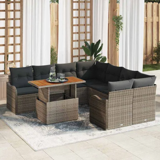 Conjunto de Sofá de Jardín Con Cojín Manual   Gris (7 pcs)