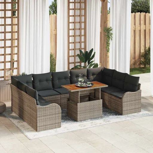 Conjunto de Sofá de Jardín Con Cojín Manual   Gris (10 pcs)