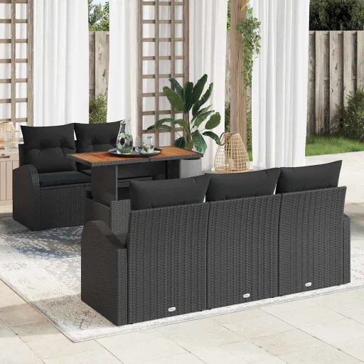 Conjunto de Sofá de Jardín Con Cojín   Negro (6 pcs)