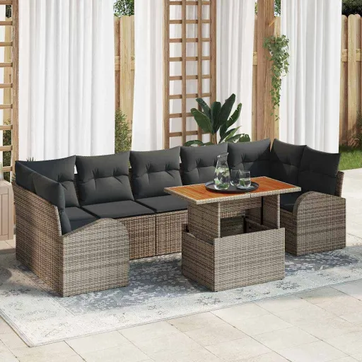 Conjunto de Sofá de Jardín Con Cojín   Gris (8 pcs)