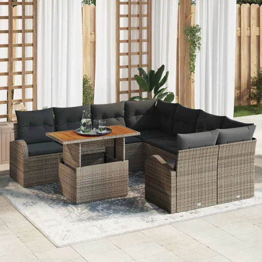 Conjunto de Sofá de Jardín Con Cojín   Gris (9 pcs)