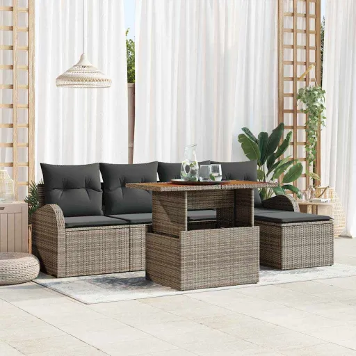 Conjunto de Sofá de Jardín Con Cojín   Gris (6 pcs)