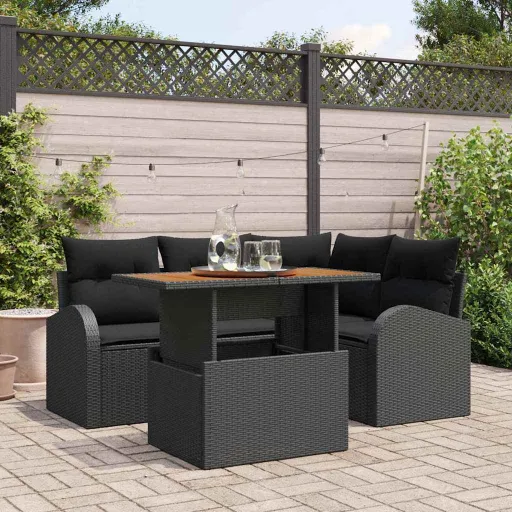 Conjunto de Sofá de Jardín Con Cojín   Negro (5 pcs)