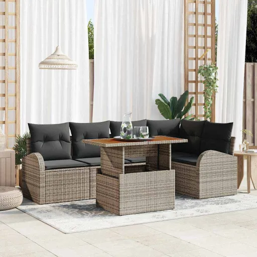 Conjunto de Sofá de Jardín Con Cojín Manual   Gris (6 pcs)