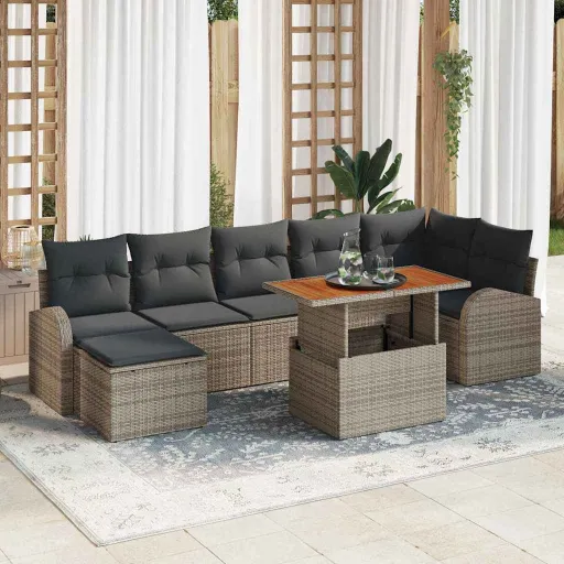 Conjunto de Sofá de Jardín Con Cojín   Gris (8 pcs)