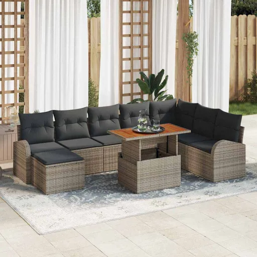 Conjunto de Sofá de Jardín Con Cojín   Gris (9 pcs)