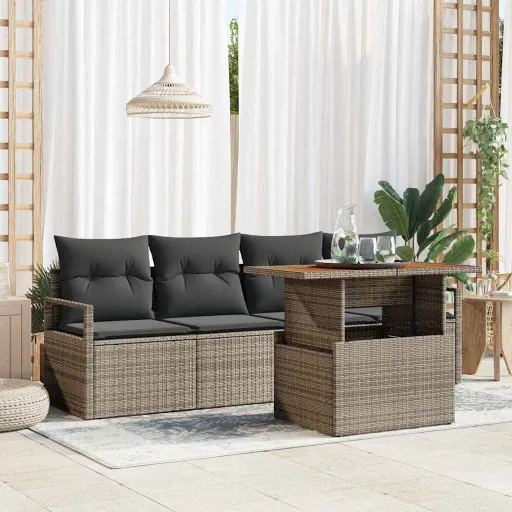 Conjunto de Sofá de Jardín Con Cojín Manual   Gris (5 pcs)