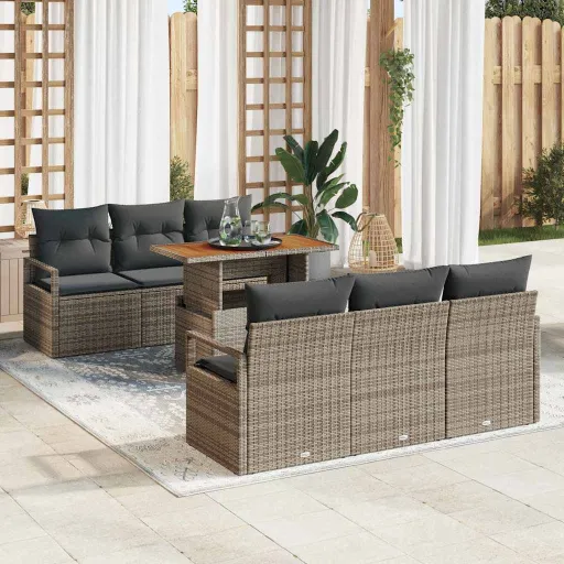 Conjunto de Sofá de Jardín Con Cojín   Gris (7 pcs)
