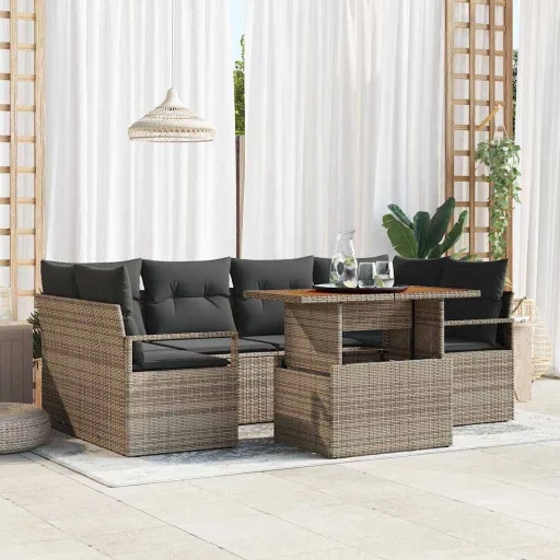 Conjunto de Sofá de Jardín Con Cojín Manual   Gris (7 pcs)
