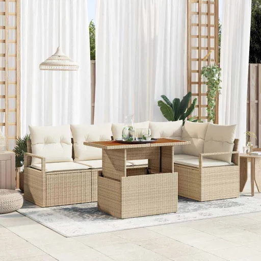 Conjunto de Comedor de Jardín Con Cojín   Beige y Crema (6 pcs)