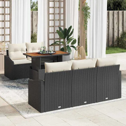 Conjunto de Comedor de Jardín Con Cojín   Negro y Crema (6 pcs)