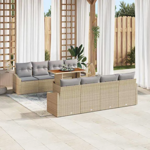 Conjunto de Comedor de Jardín Con Cojín   Beige y Gris (9 pcs)