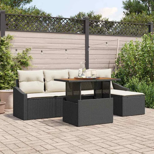 Conjunto de Comedor de Jardín Con Cojín   Negro y Crema (6 pcs)
