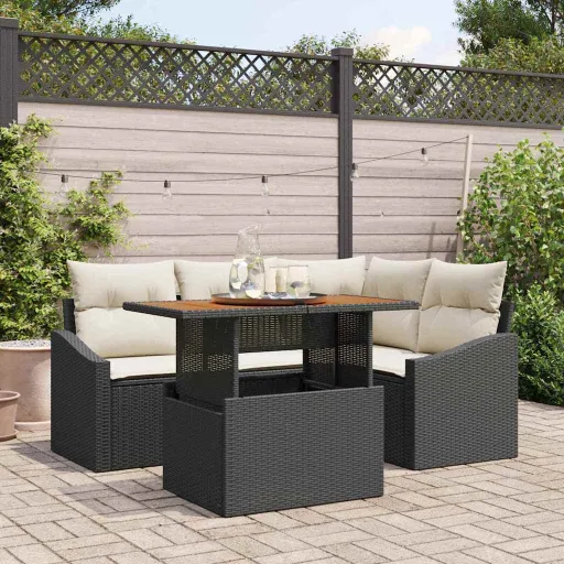 Conjunto de Comedor de Jardín Con Cojín   Negro y Crema (5 pcs)