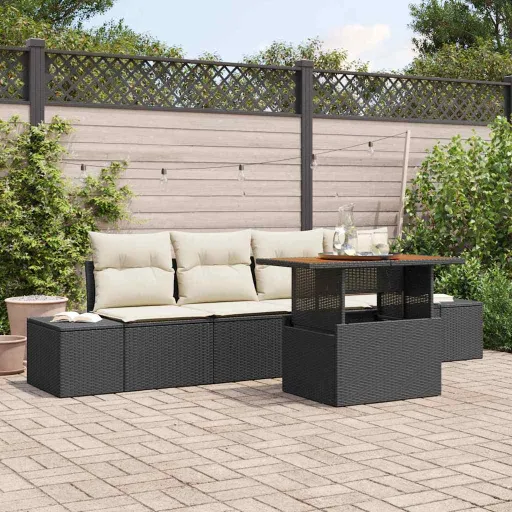 Conjunto de Comedor de Jardín Con Cojín   Negro y Crema (5 pcs)