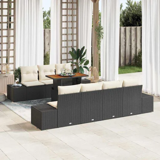 Conjunto de Comedor de Jardín Con Cojín   Negro y Crema (8 pcs)