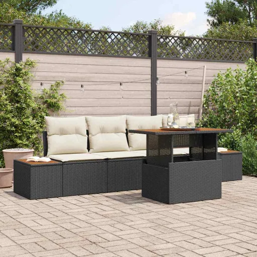 Conjunto de Comedor de Jardín Con Cojín   Negro y Beige (5 pcs)