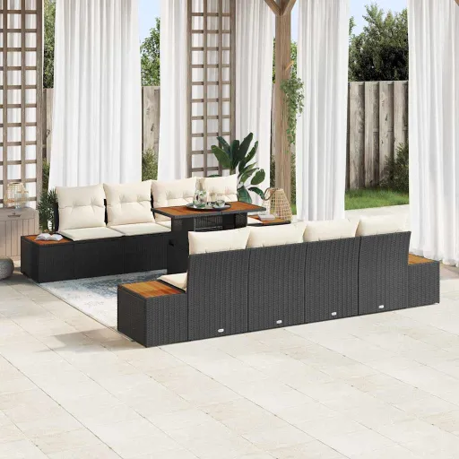 Conjunto de Comedor de Jardín Con Cojín   Negro y Beige (9 pcs)
