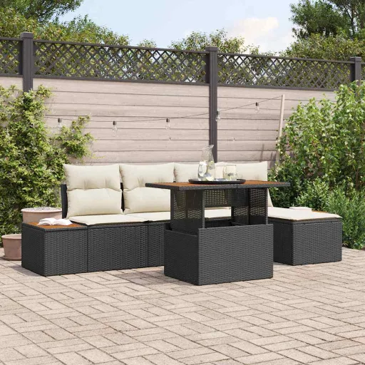 Conjunto de Comedor de Jardín Con Cojín   Negro y Beige (6 pcs)