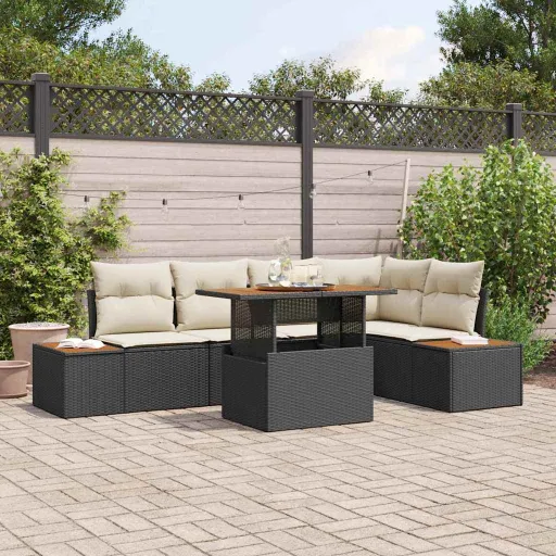 Conjunto de Comedor de Jardín Con Cojín   Negro y Beige (6 pcs)