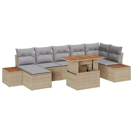 Conjunto de Comedor de Jardín Con Cojín   Beige y Gris (8 pcs)