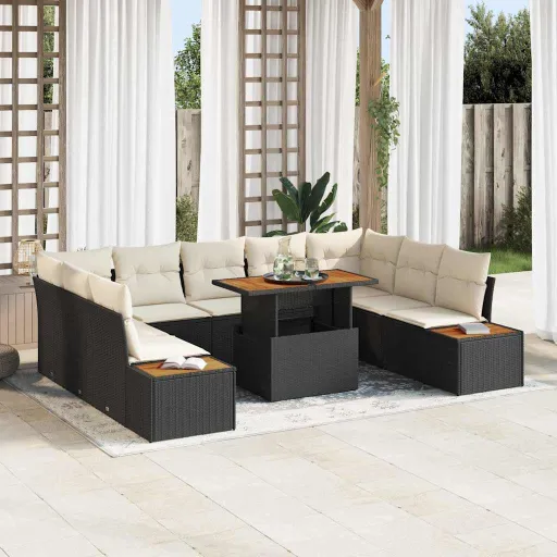 Conjunto de Comedor de Jardín Con Cojín   Negro y Beige (10 pcs)