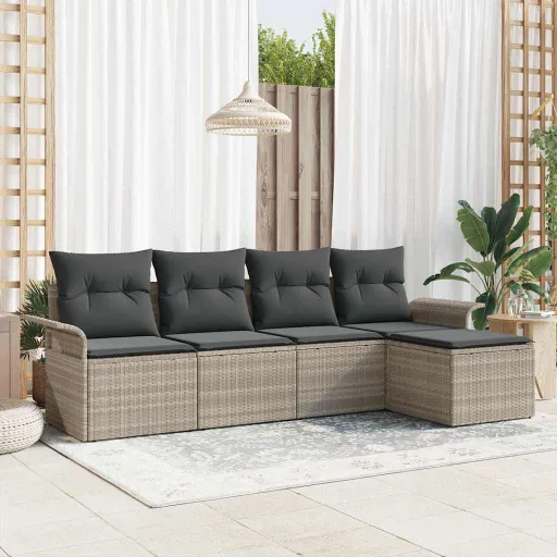 Conjunto de Sofá de Jardín   Gris Claro Ratán Sintético (5 pcs)
